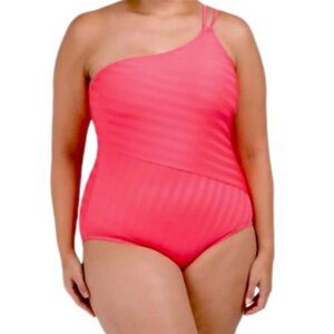 La Blanca One Shoulder Swimsuit Women’s 16 Coral Tummy Control Plus Size NWT